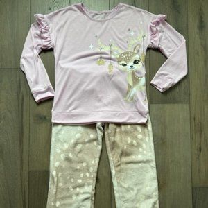 JUSTICE GIRLS 2 PIECE REINDEER DECORATIVE  PAJAMA SLEEP SET